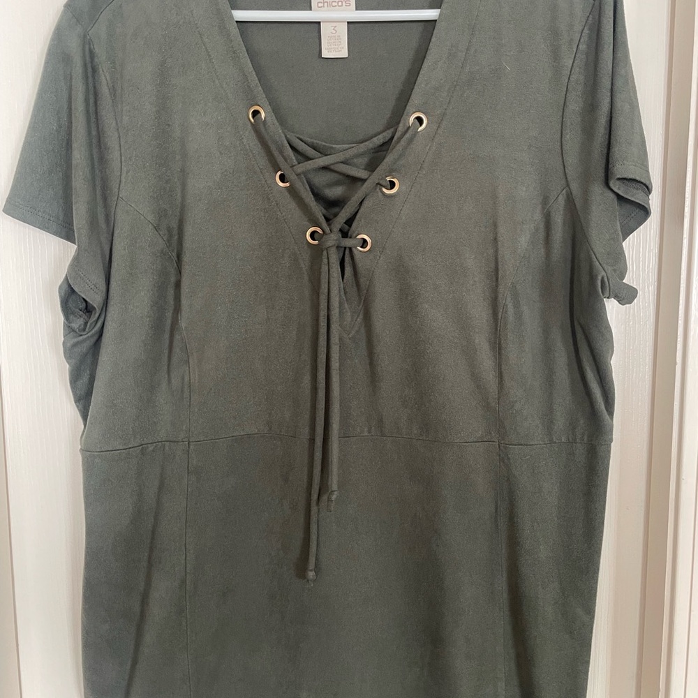 Chico's Green Tie Front Short Sleeve T-Shirt